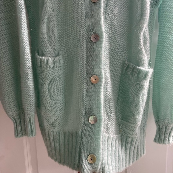ST. ROCHE Mint Pastel Open Knit 'Whisper' Cardigan {$345} Mohair Cable Stitch Sm - Picture 7 of 9